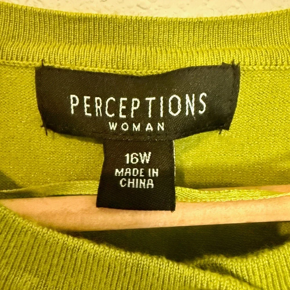 Perceptions Cardigan Women 16W Lime Green 3/4 Sleeve Knit Sweater